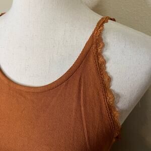 NWT Miss Me Burnt Orange Ribbed High Neck Lace Detail Tank Top Size Large